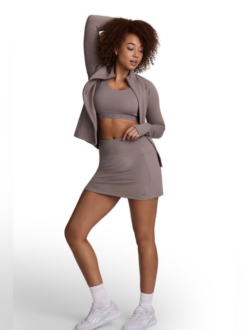 Women’s Reebok three-piece grey athletic set - driftwood Colorway